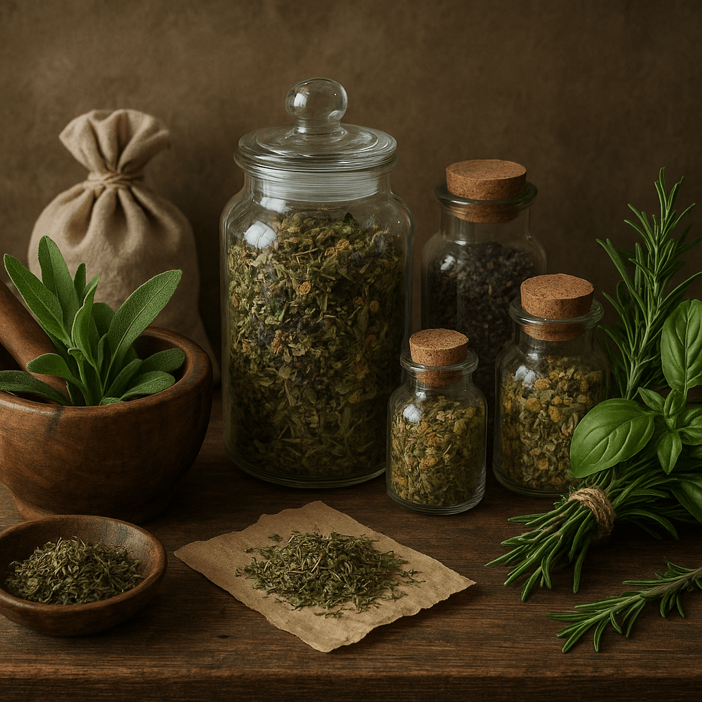 How do you properly store dried herbs to maintain their magical potency and effectiveness