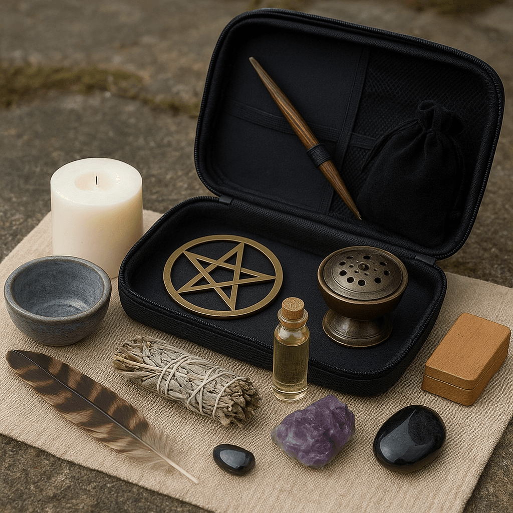 How do you set up a portable altar for outdoor spiritual practices and ceremonies