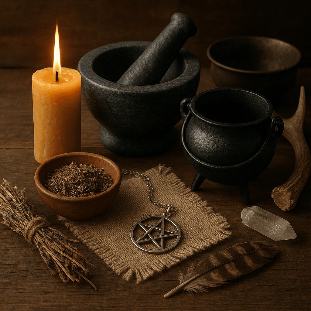What are the 7 essential tools every beginner needs for their first pagan altar setup?