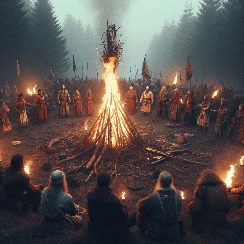 What do the different symbols and elements mean in traditional Slavic fire rituals and ceremonies?
