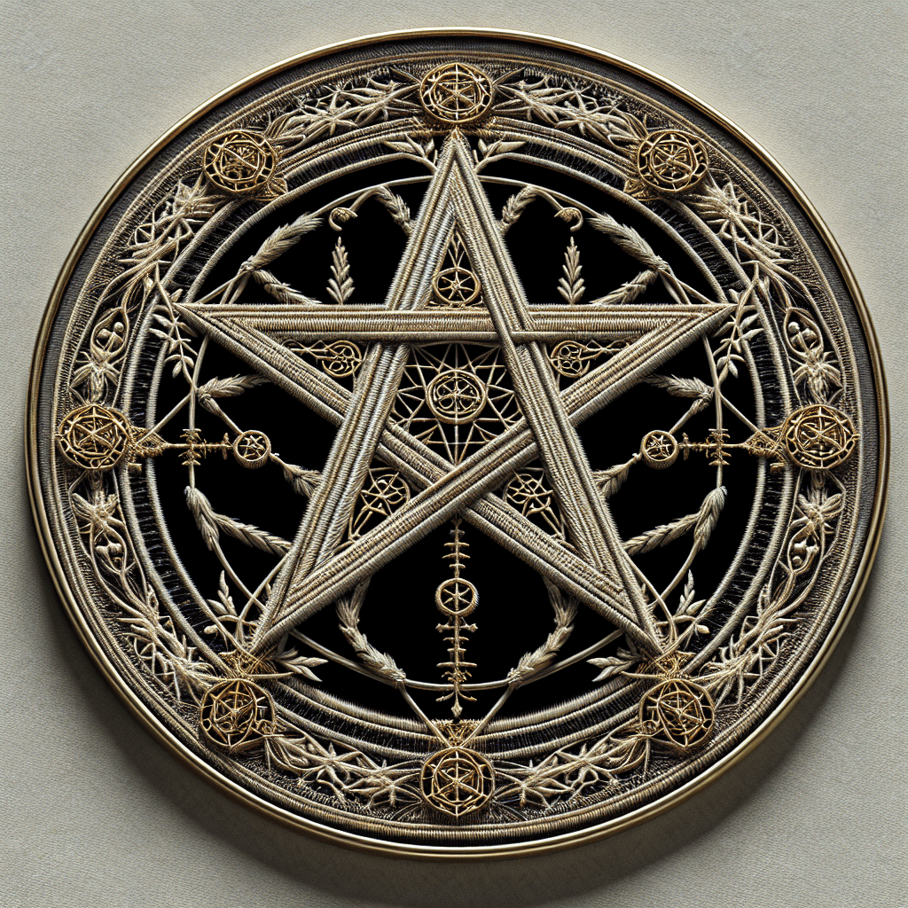 What is the spiritual meaning behind pentagram embroidery in modern pagan rituals